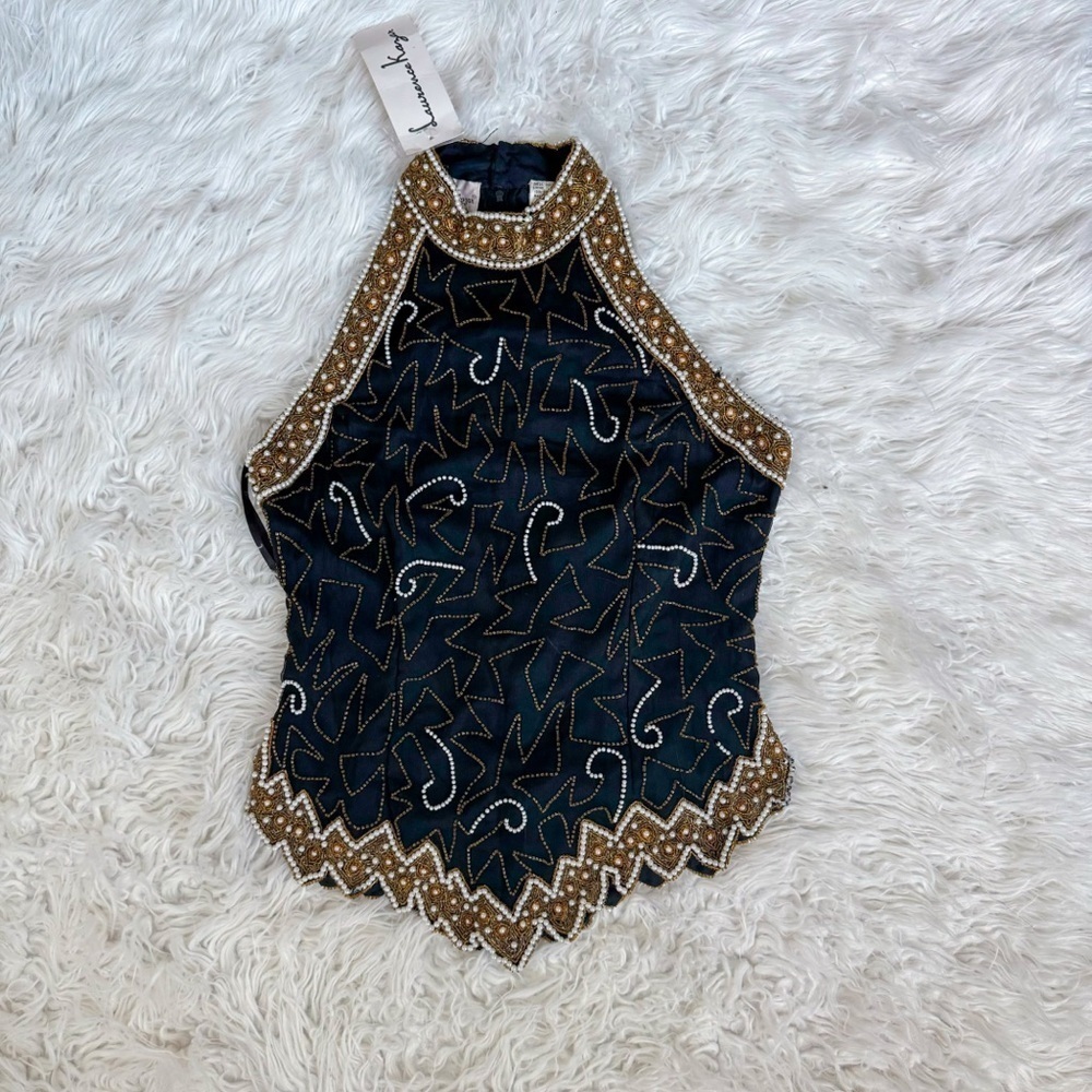 NWT Silk Fully Embellished Vintage Laurence Kazar Halter Neck Boho Top Sz Small
